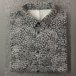 Lululemon Mens Short Sleeve Button Up Shirt Size L Black/Beige